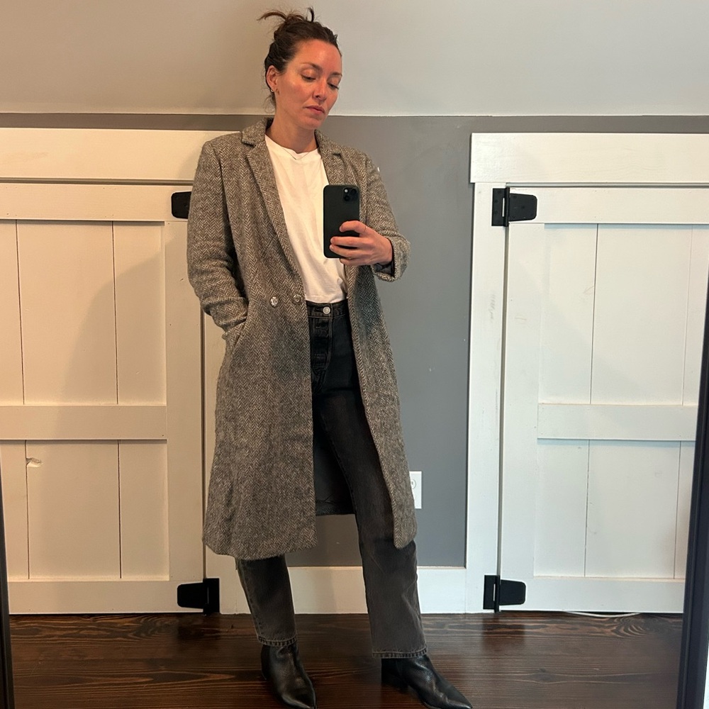 Whistles Charcoal Grey Herringbone Overcoat